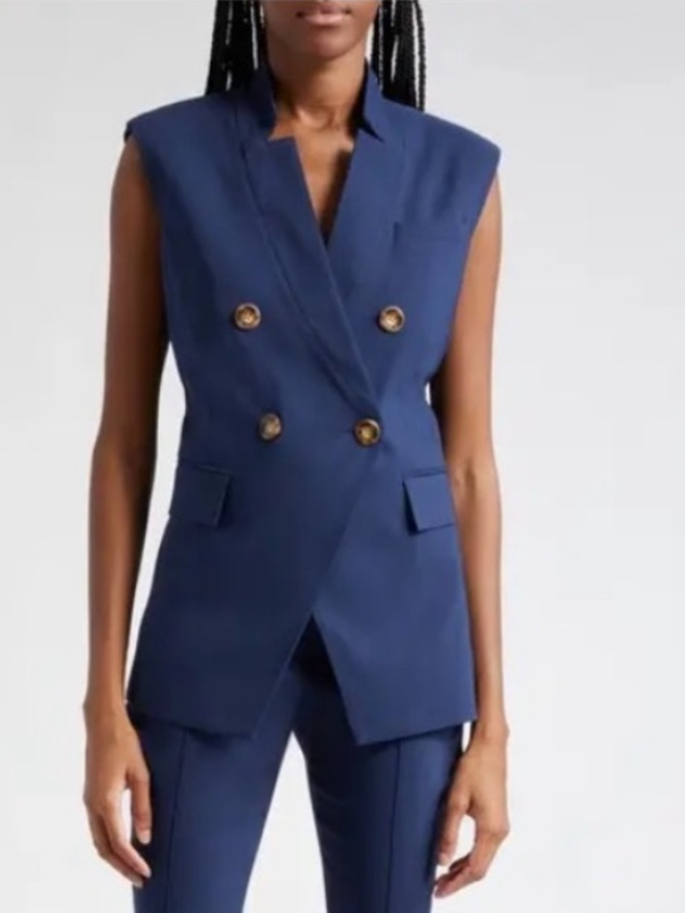 Veronica Beard Navy Double-Breasted Sleeveless Blazer Vest Amika